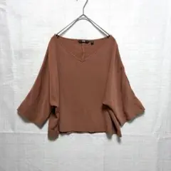 UNIQLO ドレープVネックブラウス M テラコッタ 七分袖 ゆったり