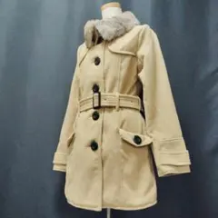 【訳あり】 ウールコート　ミドル丈　ファー　レディース　ベージュ