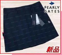 新品パーリーゲイツゴルフスカートカルゼストレッチロゴバックプリーツ紺00/XS