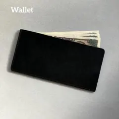 札入れ　レザー　ハンドメイド　本革　長財布　シンプル　ブラック　ミニマリスト