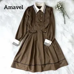 美品✨ アマベル　Amavel ミリタリーワンピース　　ストライプ柄　ブラウン