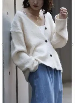 【タグ付】ボンジュールサガン モヘアタッチニットカーディガン アイボリー