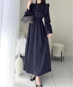 【定価6600円】ネイビー フリル付き ワンピース