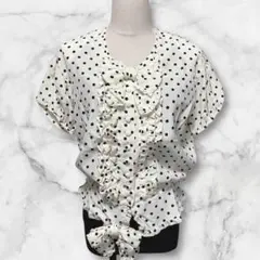 【希少美品】ピンクハウス　半袖ブラウス　リボン　フリル　ドット　クリーム色