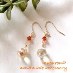 ダークオレンジのスワロフスキー×コロンとゴールドオーロラクリスタル/フックピアス