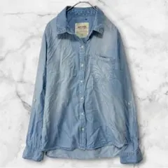 モスシモ【S】柔らかリヨセル デニム風 長袖シャツ 薄手 水色 日本サイズL