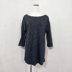 ユニクロ 七分袖カットソー プルオーバー チュニック チャコールグレー【L】伸縮