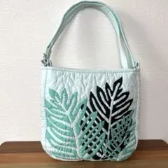 《ハワイ購入》ハワイアンキルトバッグ 新品 ショルダーバッグ グリーン リーフ柄