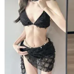ビキニ水着 3点セット レディース 上品セクシー 体型カバー ビーチ ブラック