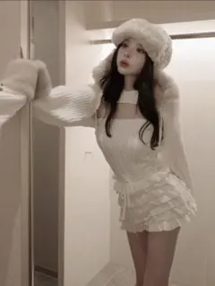 Darich フリルニットコンビネゾン ホワイト フリーサイズ