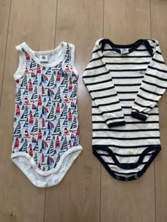 プチバトー⭐︎セーリングボート柄＆ストライプロンパースセット 12m/74cm
