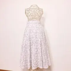 Apuweiser riche リボン 刺繍 ミディ スカート フレア レース