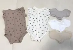 水玉　フリルロンパース　2枚　おまけスタイ3枚　70 まとめ売り