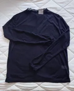 GU ブラック 長袖カットソー M シアーハイネックT