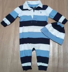 ★Ralph Lauren★ ストライプロンパース 6M 帽子付き