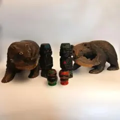 木彫りの熊&アイヌ彫刻と置物セット