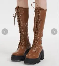 ジュエティ ＊ ストレッチレースアップロングブーツ ブラウン L