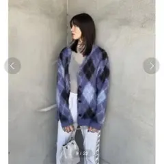 美品MOUSSY SHAGGY KNIT ARGYLE カーディガン マウジー