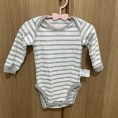 ホワイト/グレー ストライプロンパース 80
