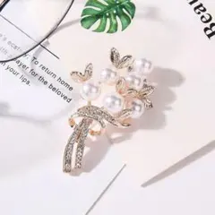 ブローチ　花束　ピンクゴールド　ローズゴールド　パール　高品質　フォーマル