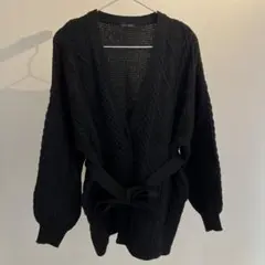レディース　ブラック ケーブルニット カーディガン
