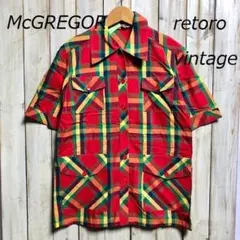 昭和レトロ古着 70s～ McGREGOR チェックサファリシャツ M オールドのサムネイル