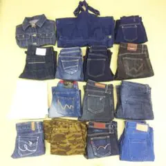 古着 デニム GパンGジャン 15点 まとめ売り ハンドメイド素材 はぎれ 生地