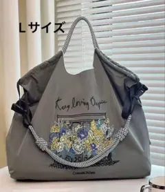 ショルダーベルトつき　2WAY 花柄　刺繍　エコバッグ　トートバッグ