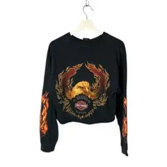 ブラックピンクリサ 袖フレイム ファイヤー イーグル クロップド ロンT 両面