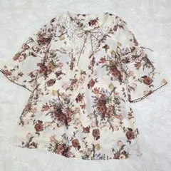 インゲボルグ✨アンティーク 花柄 リネン混 トップス リボン チュニック L