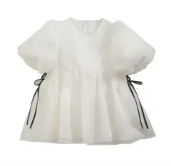 【タグ付新品未使用】fitmore クリンクルシアーオーガンジーペプラムトップス