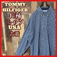 トミーヒルフィガー メンズ チェック ロゴ L ボタンダウン シャツ 古着 長袖