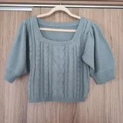 【GRL】スクエアネックケーブル編みニットトップス Mサイズ