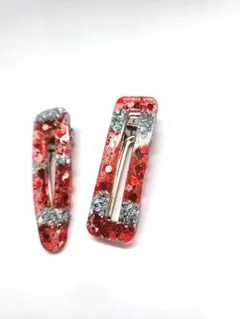 赤と銀箔　ヘアクリップセット