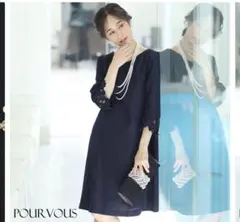 新品プールヴーPOUR VOUS Aラインドレス L黒パーティー七五三