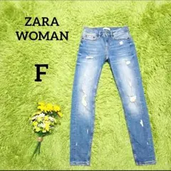 【ザラウーマン】パンツ　F　ブルー　ダメージデニム　スキニー　カジュアル