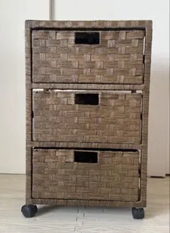 ラタン調 3段チェスト キャスター付き｜ナチュラル 収納ボックス バスケット編み