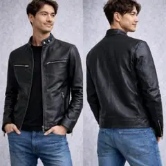 M★バーバリーブラックレーベル ラムレザー シングルライダース ジャケット 黒