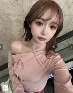 GRL グレイル ワンショルダーリボンニットトップス ピンク