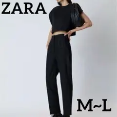 ZARA ザラ タックパンツ ハイウエスト パンツ ブラック ステッチ