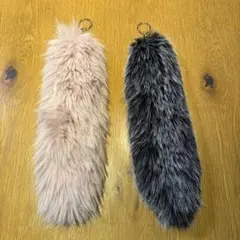 ロングファーキーホルダーセット ピンク ブラック