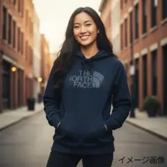 ノースフェイスパーカースウェット 藍色 ビッグロゴ　レディースS相当古着