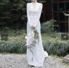 ウエディングドレス レース 前撮り フォトウェディング 二次会 ロングドレス