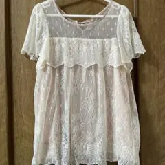 レース フリル 半袖トップス ピンク