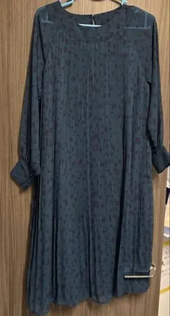 深綠色 貓圖案 長袖 洋裝 S尺寸