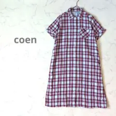 美品 coen コーエン マドラスチェック柄 コットンガーゼ 半袖ワンピース Mのサムネイル