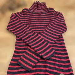 BREEZE 赤黒ストライプ タートルネックセーター 140