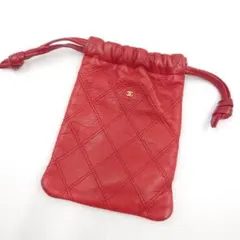 CHANEL ポーチ 巾着 ヴィンテージ 赤 ラムスキン シャネル