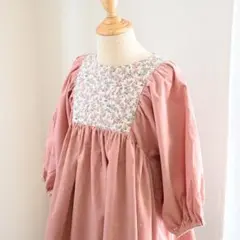 キッズ　バルーン袖ワンピース　110cm スモーキーピンク　リバティ　花柄　長袖