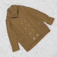 『チュウ』 (M) ケーブル編みコーディガン ダブルブレスト ショールカラーのサムネイル